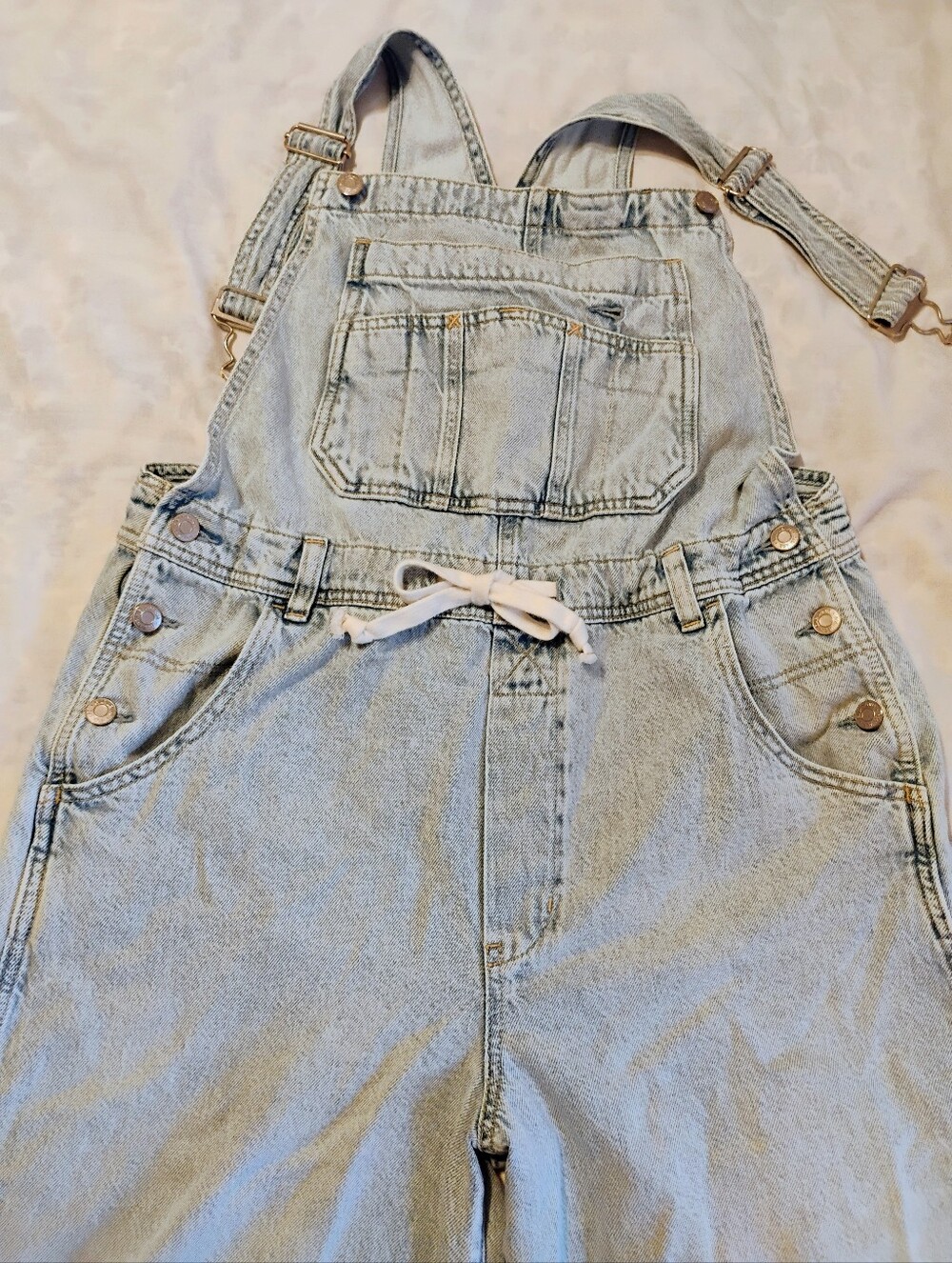 Light Wash Denim Overalls Jumpsuit - Casual Wide-Leg - Picture 6 of 11